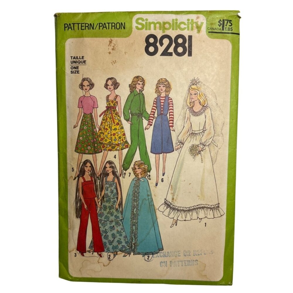 Simplicity Doll Clothing Sewing Pattern 8281 Vintage